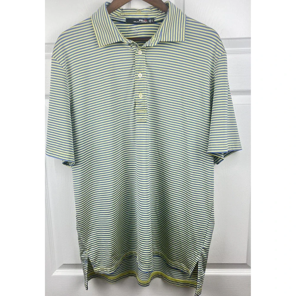 Ralph Lauren RLX Polo Shirt Mens Large Striped Golf Wicking Performance Athletic